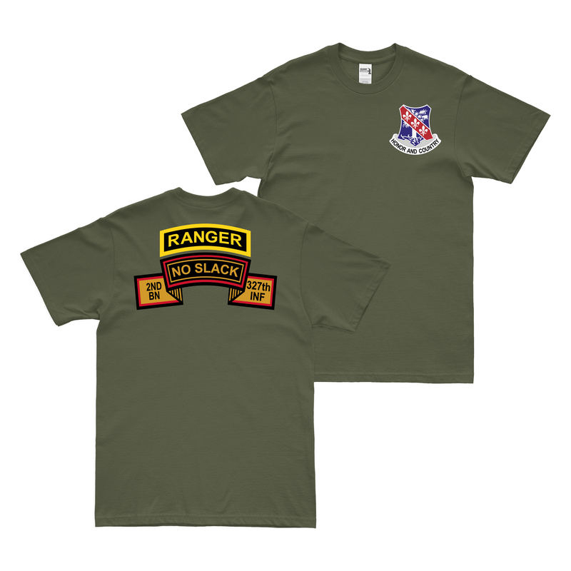 Double-Sided 2-327 Infantry Regiment 'No Slack' Ranger Tab T-Shirt