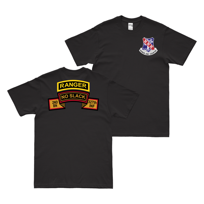Double-Sided 2-327 Infantry Regiment 'No Slack' Ranger Tab T-Shirt Tactically Acquired Black Small 