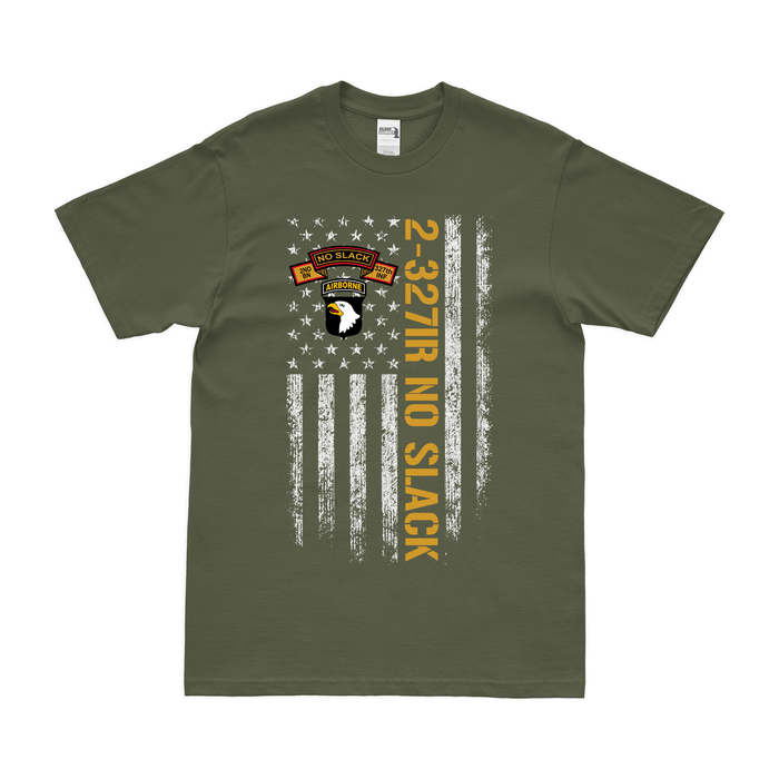 2-327 Infantry 'No Slack' American Flag T-Shirt Tactically Acquired Military Green Small 