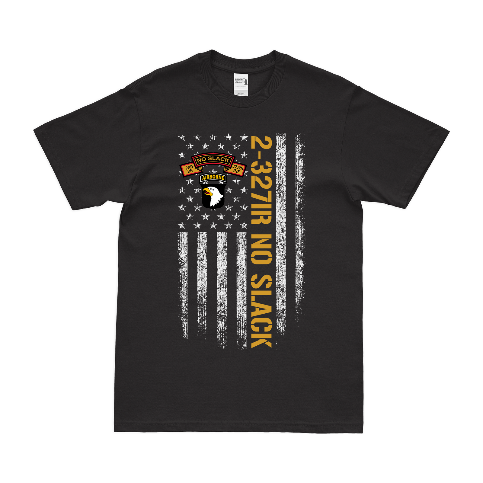 2-327 Infantry 'No Slack' American Flag T-Shirt Tactically Acquired Black Small 