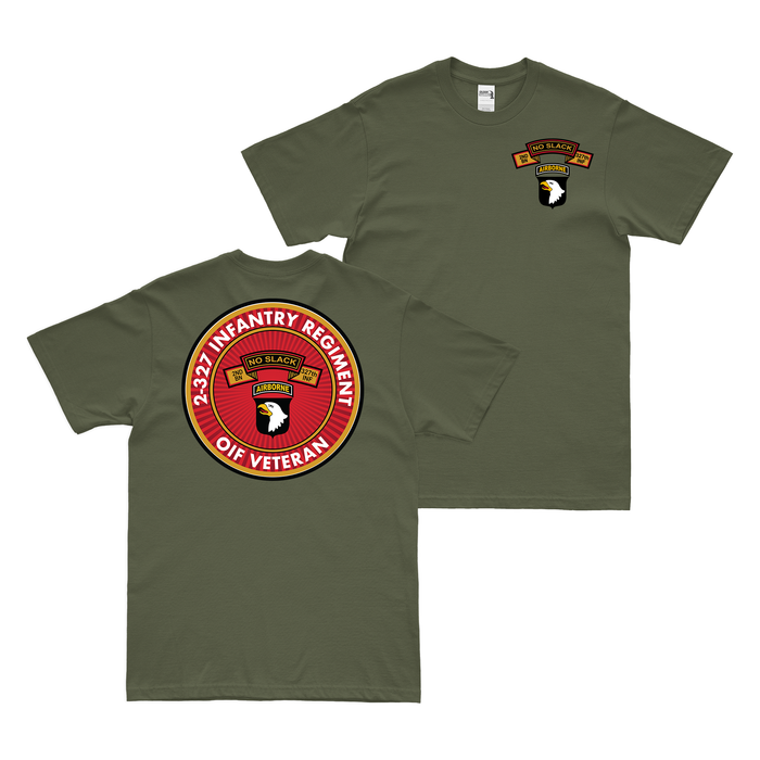 Double-Sided 2-327 Infantry OIF Veteran T-Shirt Tactically Acquired Military Green Small 