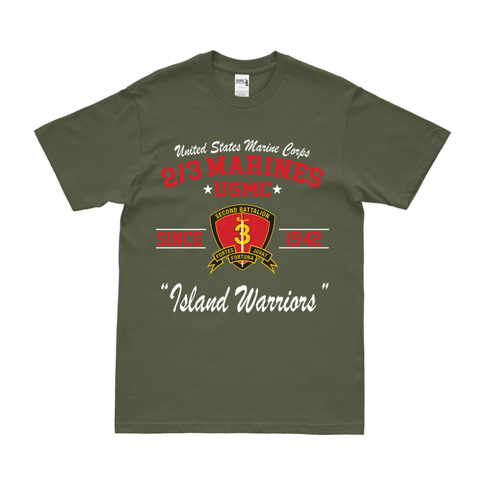 2nd Bn 3rd Marines (2/3 Marines) 'Island Warriors' USMC Legacy T-Shirt Tactically Acquired Military Green Clean Small