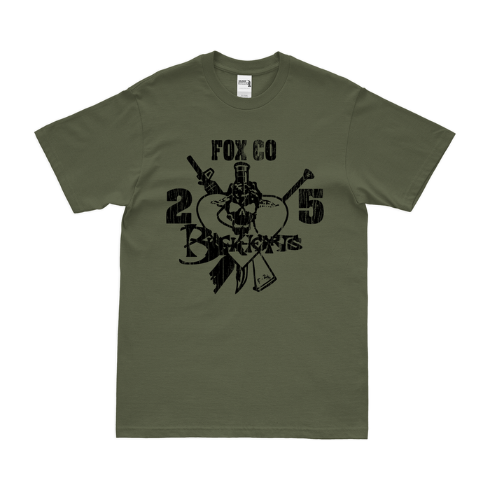 Fox Company 'Blackhearts' 2/5 Marines T-Shirt Tactically Acquired Military Green Distressed Small
