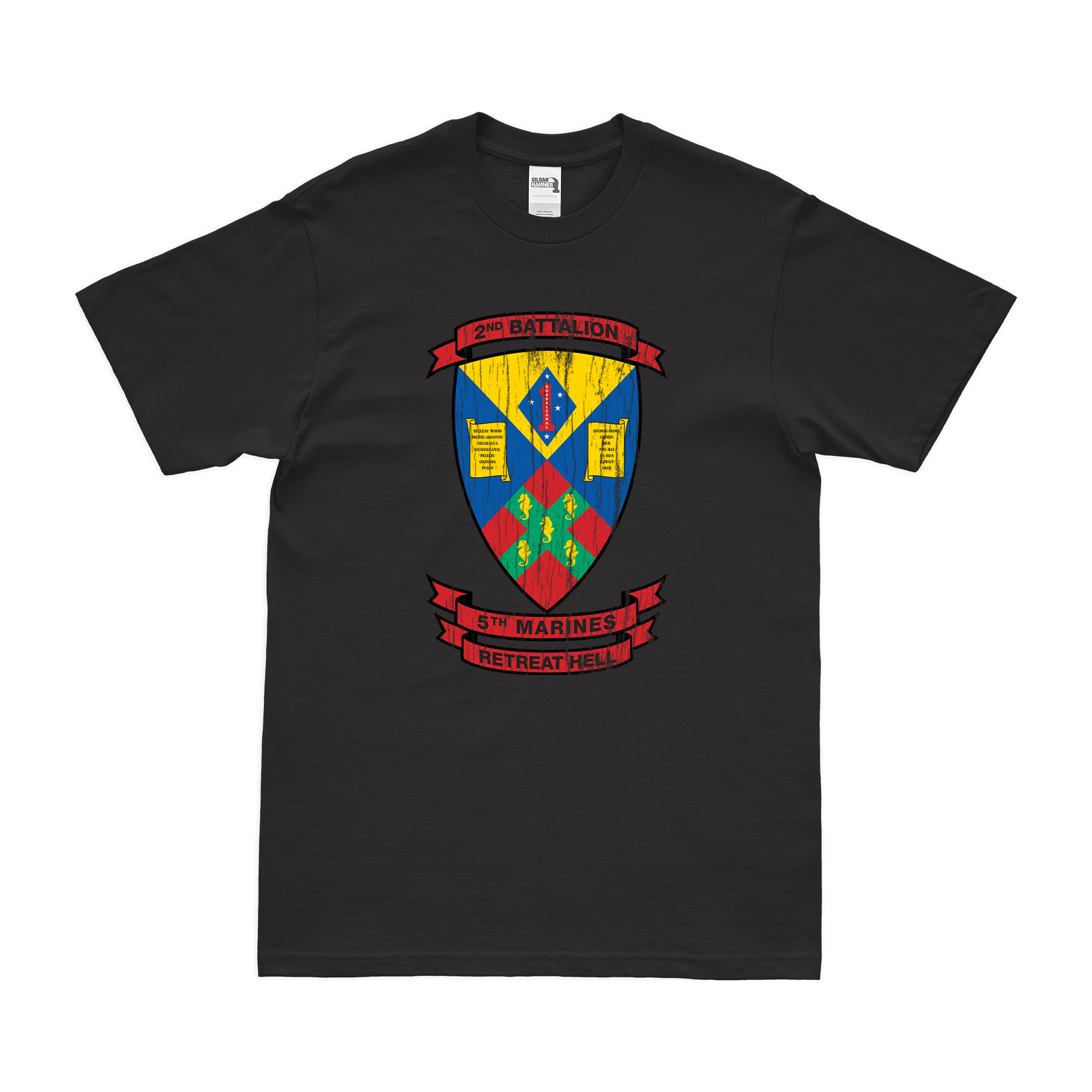 2nd Bn 5th Marines (2/5 Marines) T-Shirt Tactically Acquired Black Distressed Small