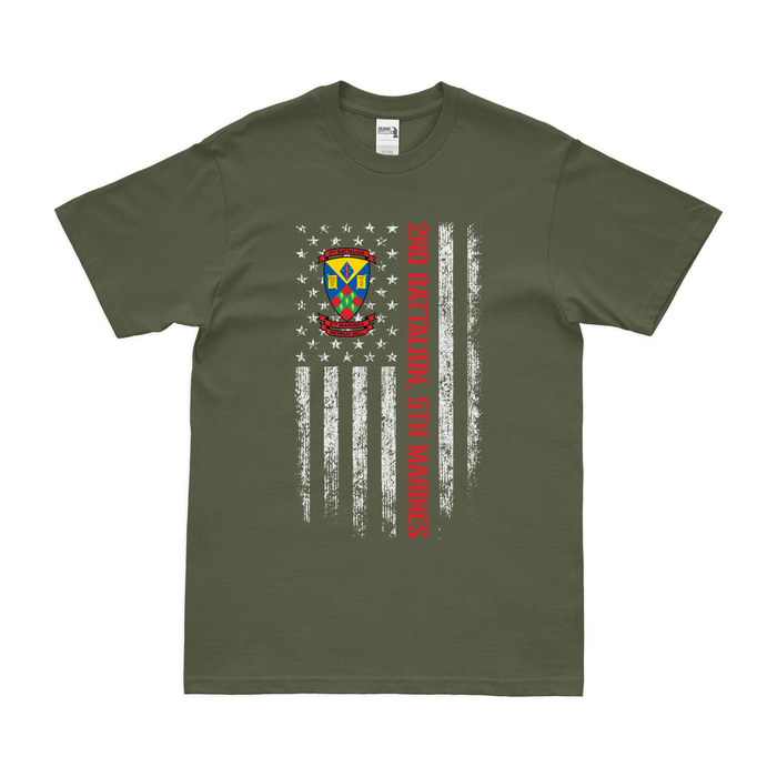 2nd Battalion, 5th Marines American Flag T-Shirt Tactically Acquired Military Green Small 