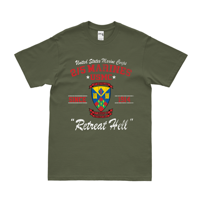 2/5 Marines 'Retreat Hell' Since 1914 Legacy T-Shirt Tactically Acquired Military Green Distressed Small