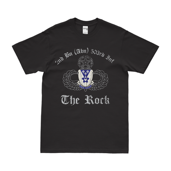 2-503rd Airborne Infantry "The Rock" T-Shirt Tactically Acquired Black Distressed Small