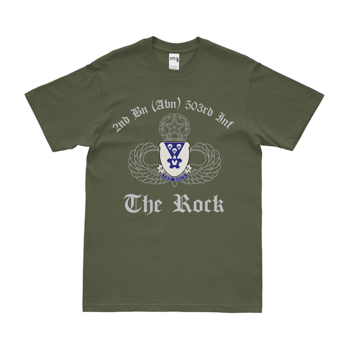 2-503rd Airborne Infantry "The Rock" T-Shirt Tactically Acquired Military Green Clean Small