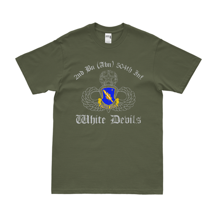 2-504 Infantry Regiment Airborne Jump Wings T-Shirt Tactically Acquired Military Green Distressed Small
