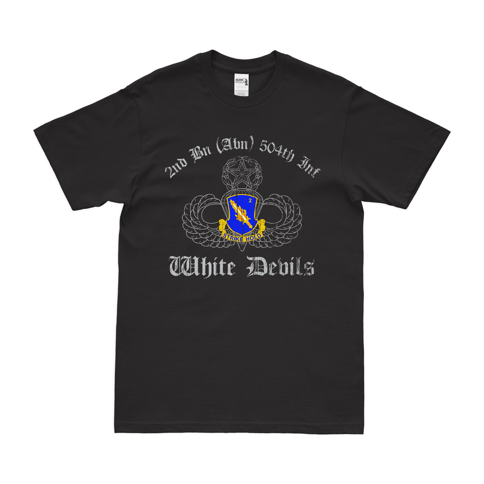 2-504 Infantry Regiment Airborne Jump Wings T-Shirt Tactically Acquired Black Distressed Small