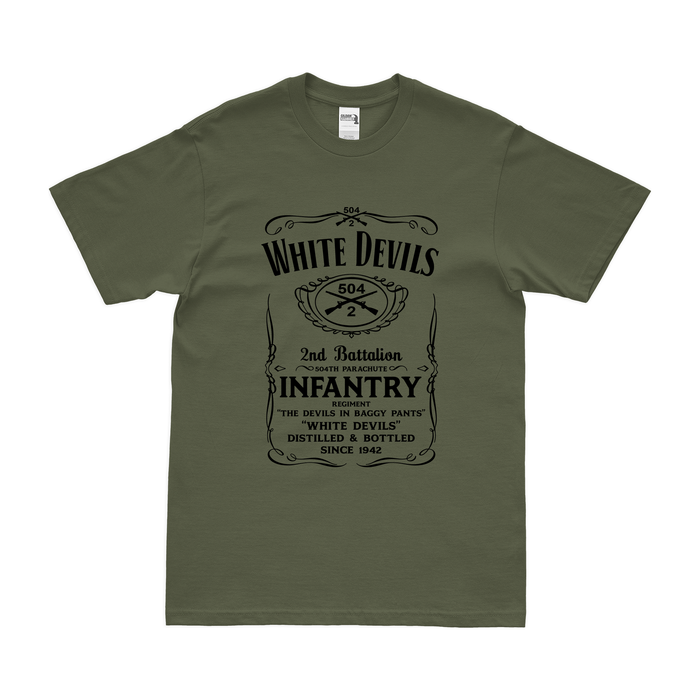 2-504 Infantry "White Devils" Whiskey Label T-Shirt Tactically Acquired Military Green Small 