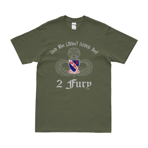 2-508 PIR '2 Fury' Airborne Wings T-Shirt Tactically Acquired Military Green Clean Small