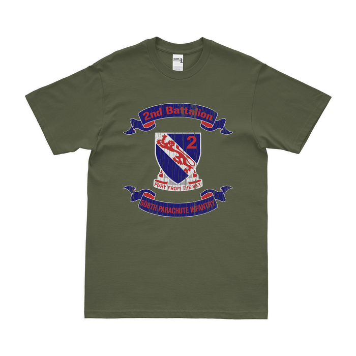 2-508 PIR '2 Fury' Motto Scroll T-Shirt Tactically Acquired Military Green Distressed Small