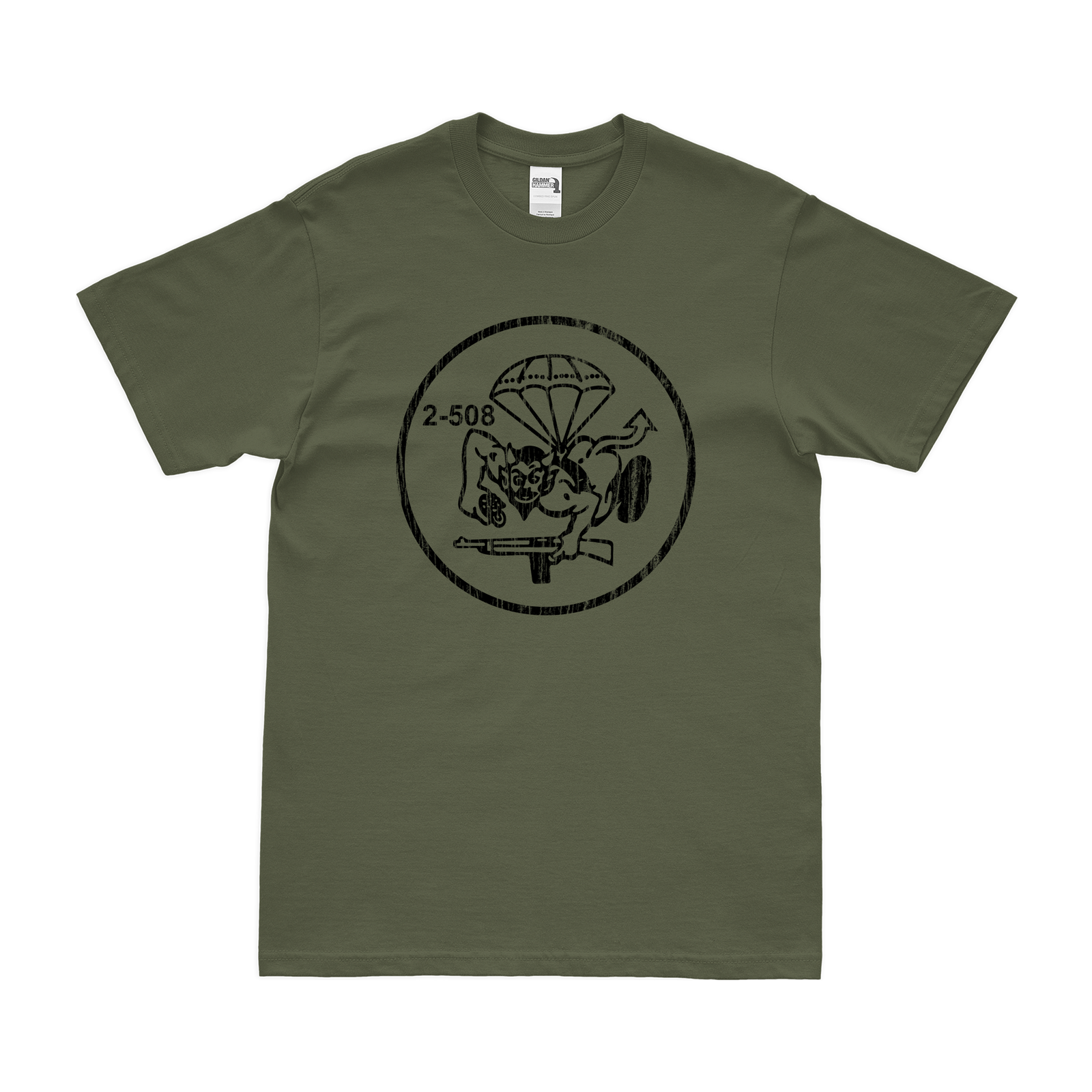 2-508 Parachute Infantry "2 Fury" Butt Devil T-Shirt Tactically Acquired Military Green Distressed Small
