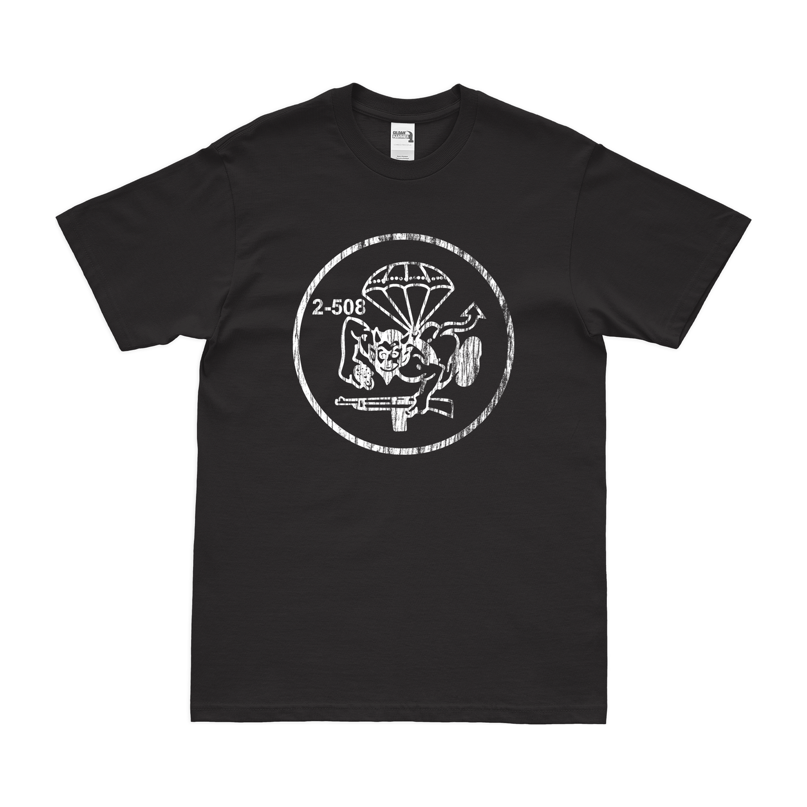 2-508 Parachute Infantry "2 Fury" Butt Devil T-Shirt Tactically Acquired Black Distressed Small