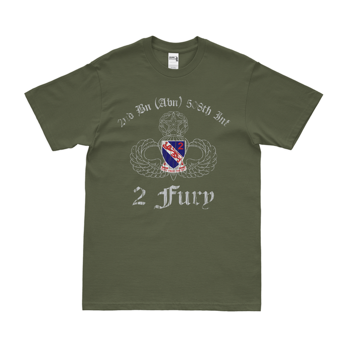 2-508 PIR '2 Fury' Airborne Wings T-Shirt Tactically Acquired Military Green Distressed Small