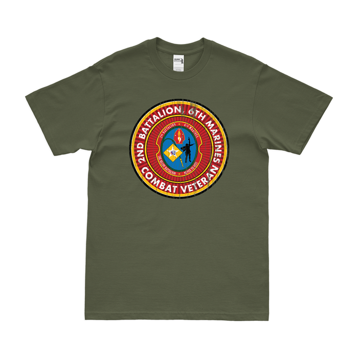 2nd Bn 6th Marines (2/6 Marines) Combat Veteran T-Shirt Tactically Acquired Military Green Distressed Small