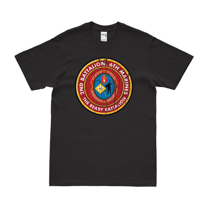 2/6 Marines "The Ready Battalion" Motto T-Shirt Tactically Acquired Black Distressed Small