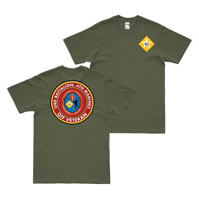 Double-Sided 2/6 Marines OIF Veteran T-Shirt Tactically Acquired Military Green Small 