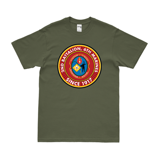 2/6 Marines Since 1917 Emblem T-Shirt Tactically Acquired Military Green Clean Small