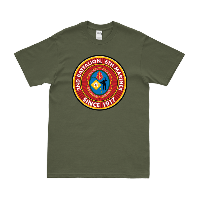 2/6 Marines Since 1917 Emblem T-Shirt Tactically Acquired Military Green Clean Small