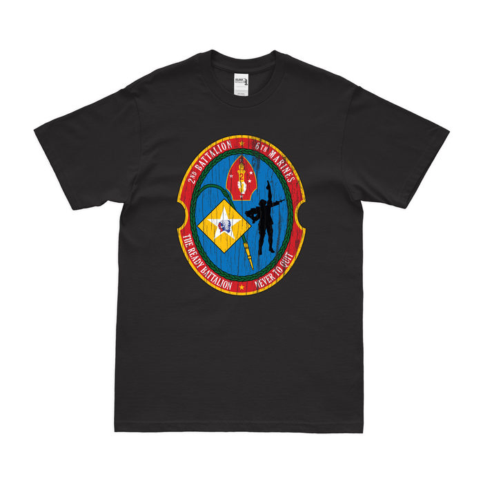 2nd Bn 6th Marines (2/6 Marines) Unit Logo T-Shirt Tactically Acquired Black Distressed Small