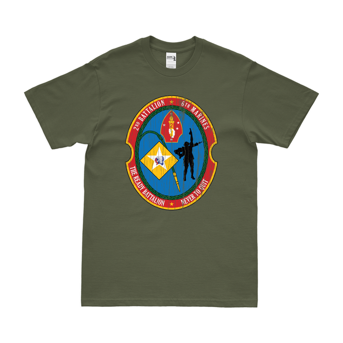 2nd Bn 6th Marines (2/6 Marines) Unit Logo T-Shirt Tactically Acquired Military Green Distressed Small