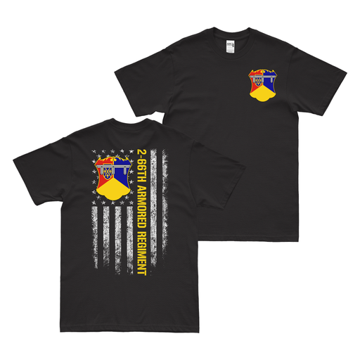 Double-Sided 2-66 Armor Regiment American Flag T-Shirt Tactically Acquired Black Small 