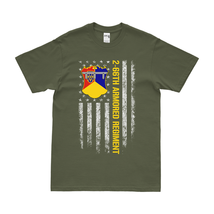 2-66 Armor Regiment American Flag T-Shirt Tactically Acquired Military Green Small 