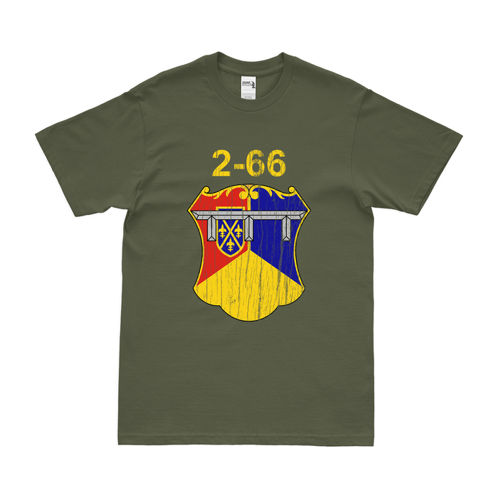 2-66 Armor Regiment Unit Emblem T-Shirt Tactically Acquired Military Green Distressed Small