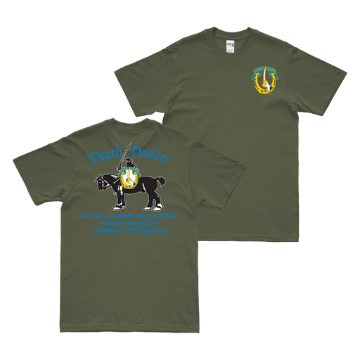 Alpha Co. 2-7 CAV Phantom Fury Death Dealers T-Shirt Tactically Acquired Military Green Small 