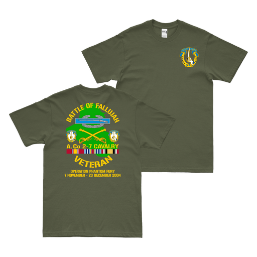 Alpha Co. 2-7 CAV Operation Phantom Fury Veteran T-Shirt Tactically Acquired Military Green Small 