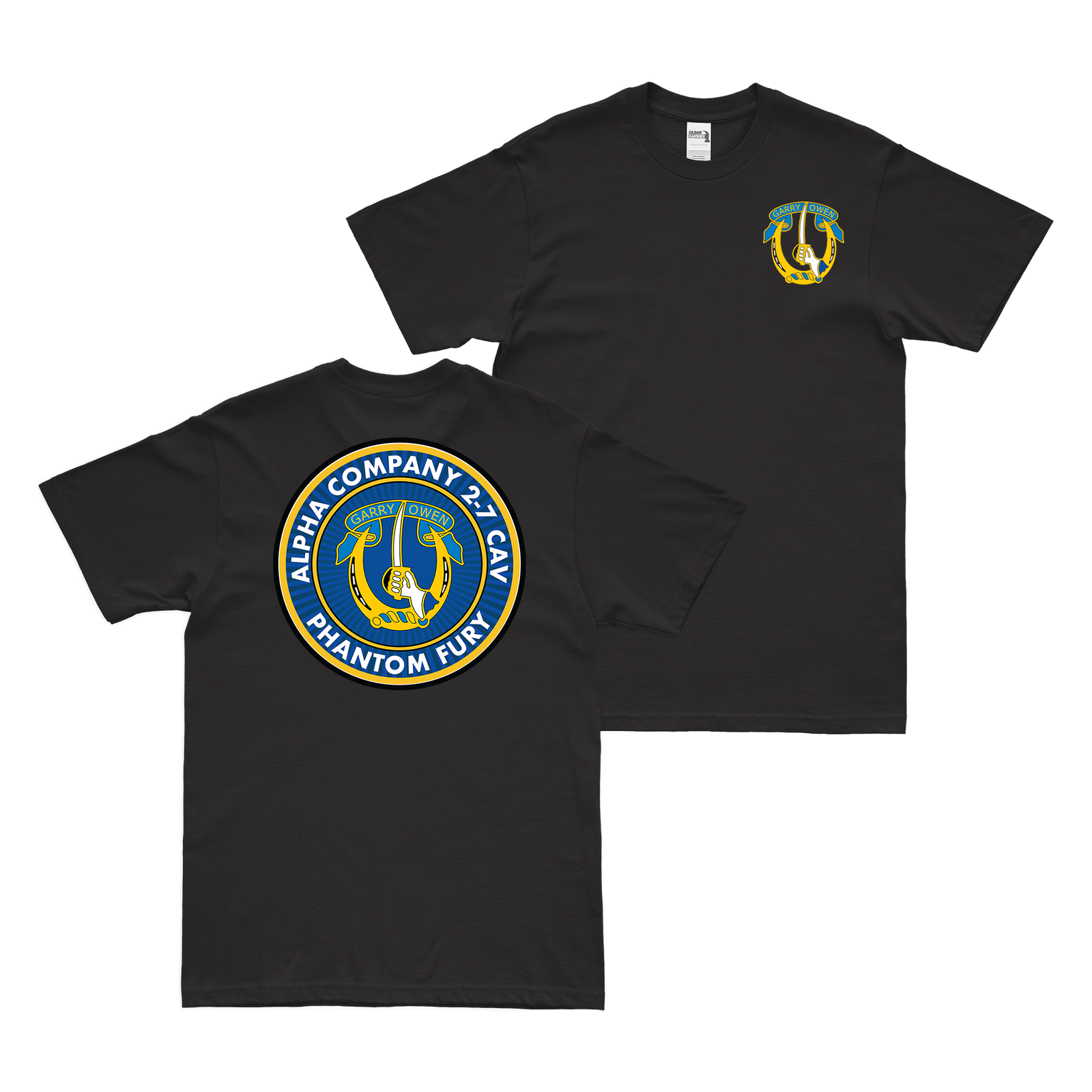 Alpha Co. 2-7 Cavalry Phantom Fury OIF Emblem T-Shirt Tactically Acquired Black Small 