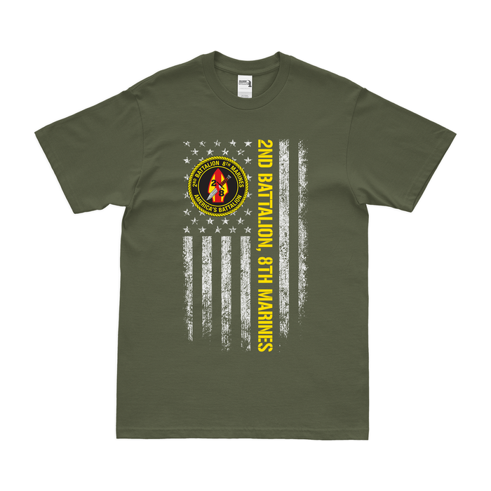 2/8 Marines American Flag T-Shirt Tactically Acquired Military Green Small 