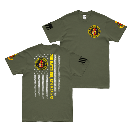 Double-Sided 2/8 Marines American Flag T-Shirt Tactically Acquired Military Green Small 