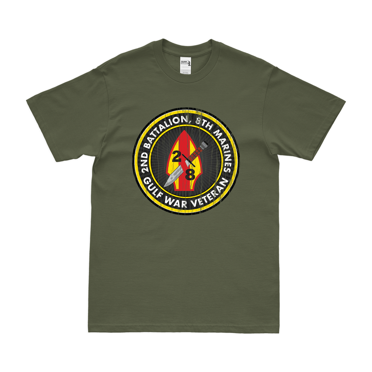 2/8 Marines Gulf War Veteran T-Shirt Tactically Acquired Military Green Distressed Small