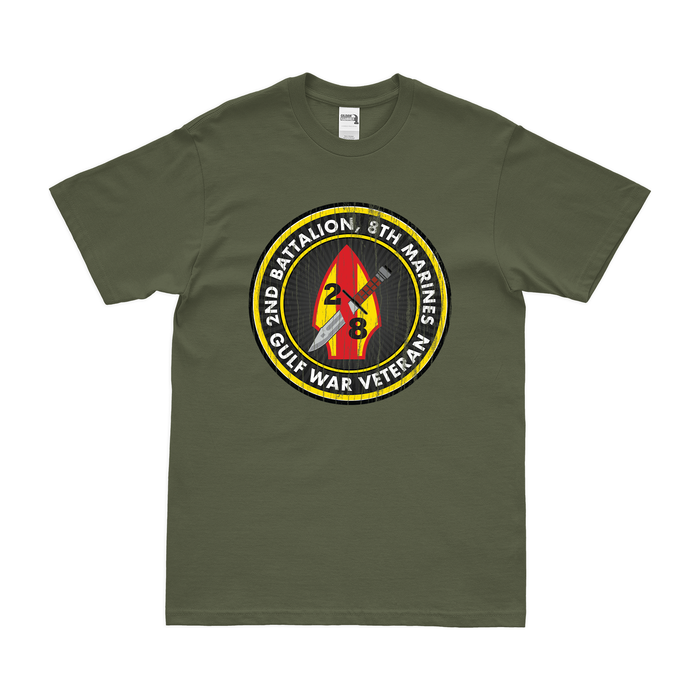 2/8 Marines Gulf War Veteran T-Shirt Tactically Acquired Military Green Distressed Small