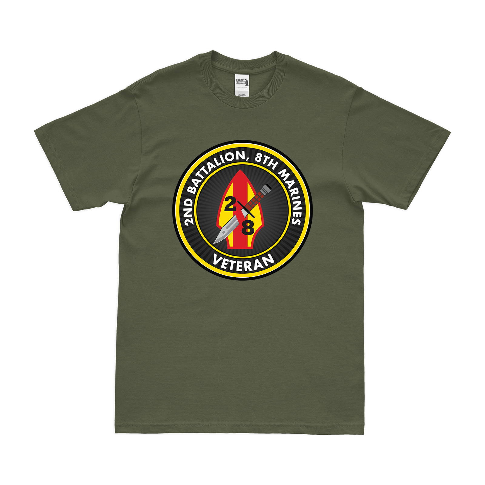 2nd Battalion, 8th Marines (2/8 Marines) Veteran T-Shirt Tactically Acquired Military Green Clean Small