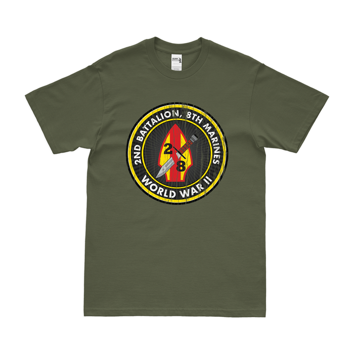 2/8 Marines World War II Legacy Veteran T-Shirt Tactically Acquired Military Green Distressed Small