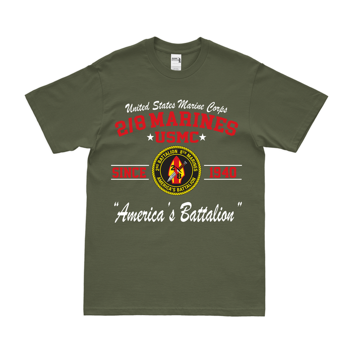 2/8 Marines Since 1940 USMC Legacy T-Shirt Tactically Acquired Military Green Clean Small