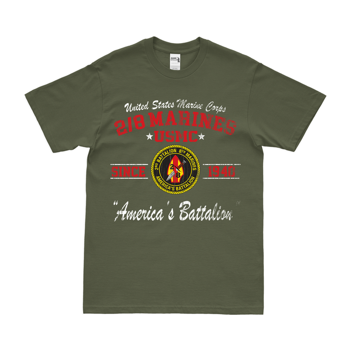 2/8 Marines Since 1940 USMC Legacy T-Shirt Tactically Acquired Military Green Distressed Small