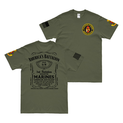 Double-Sided 2-8 Marines Whiskey Label T-Shirt Tactically Acquired Military Green Small 