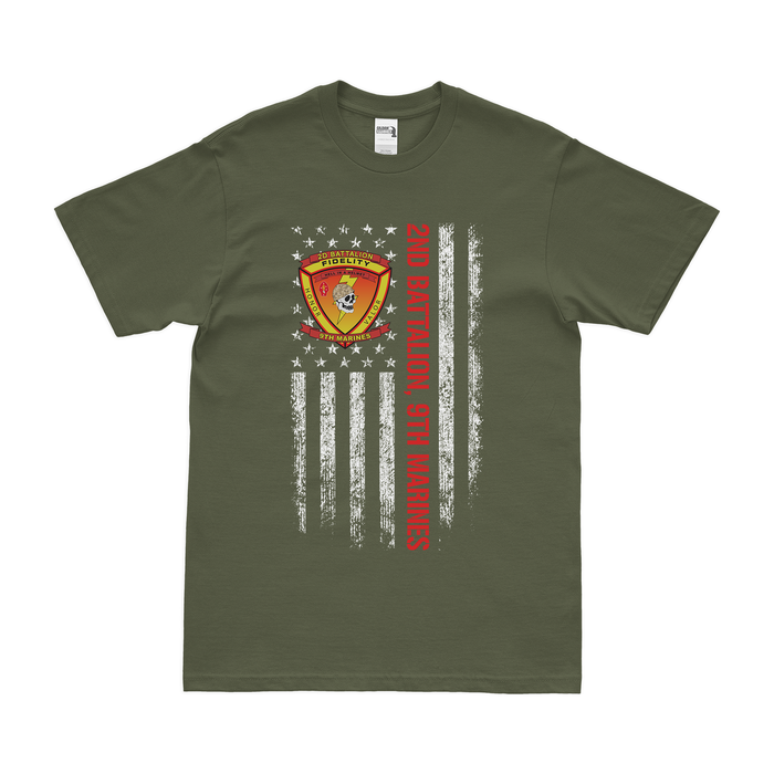2/9 Marines American Flag T-Shirt Tactically Acquired Military Green Small 