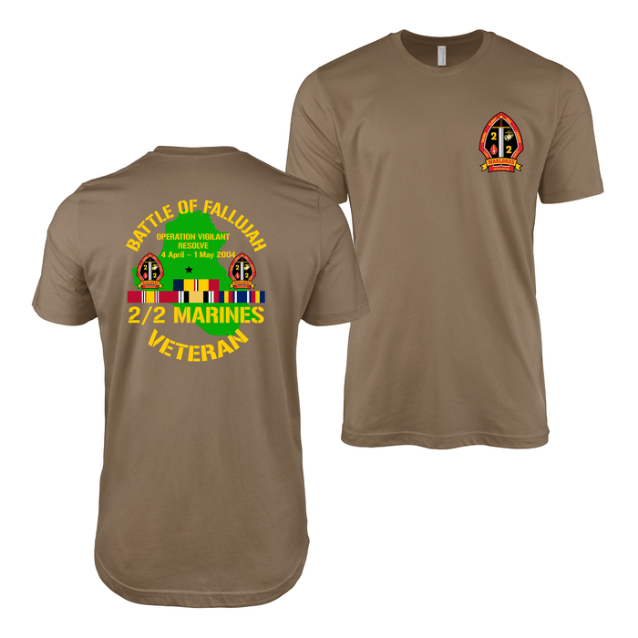 Double-Sided 2/2 Marines First Battle of Fallujah Veteran T-Shirt Tactically Acquired Woodland Brown Small 