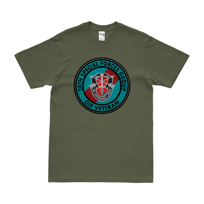 20th Special Forces Group (20th SFG) OIF Veteran T-Shirt Tactically Acquired Military Green Small 
