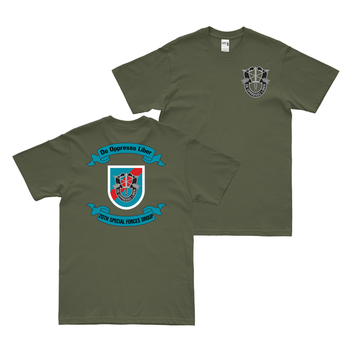 Double-Sided 20th Special Forces Group (20th SFG) Scroll T-Shirt Tactically Acquired Small Military Green 