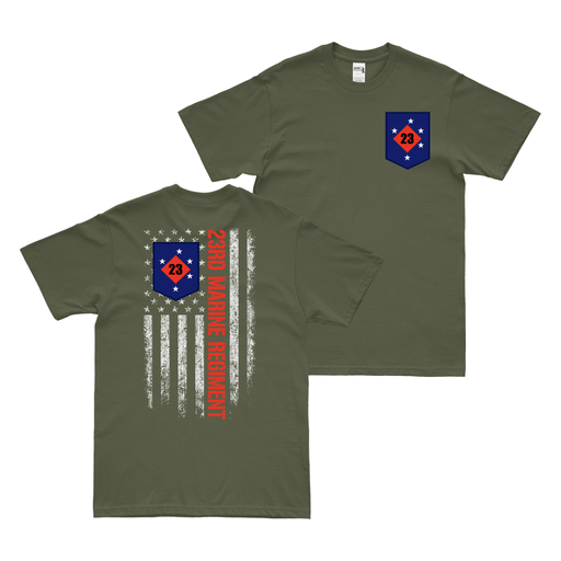 Double-Sided 23rd Marine Regiment American Flag T-Shirt Tactically Acquired Military Green Small 