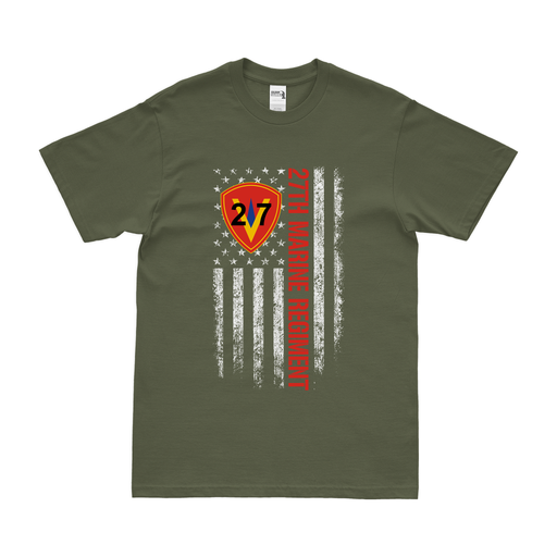 27th Marine Regiment American Flag T-Shirt Tactically Acquired Military Green Small 