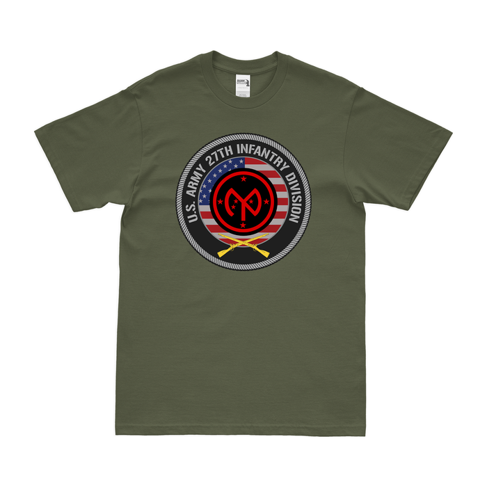 27th Infantry Division American Flag Emblem T-Shirt Tactically Acquired Military Green Small 