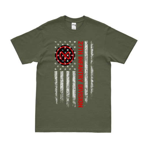 U.S. Army 27th Infantry Division American Flag T-Shirt Tactically Acquired Military Green Small 